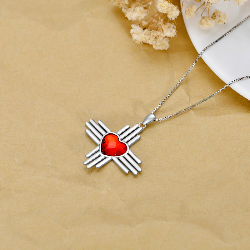 قلادة من الفضة الإسترلينية على شكل قلب كريستالي صليب للنساء-4