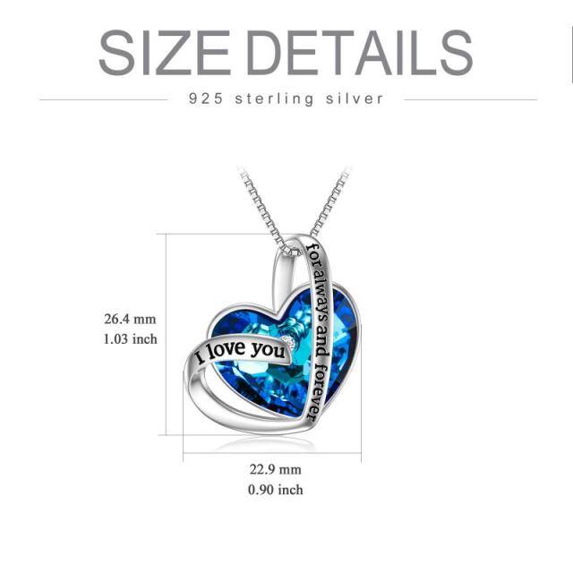 Sterling Silver Heart Shaped Heart Crystal Pendant Necklace-5