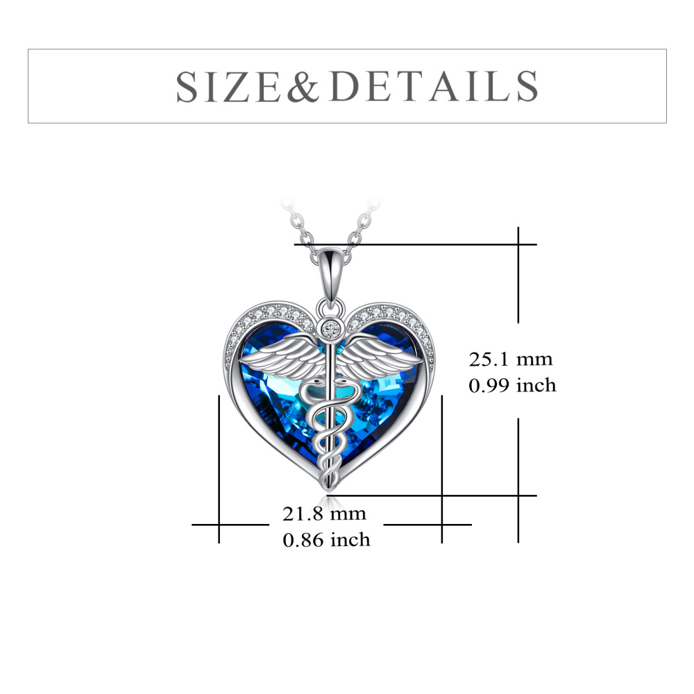 Sterling Silver Heart Snake & Feather Blue Crystal Pendant Necklace for Women-5