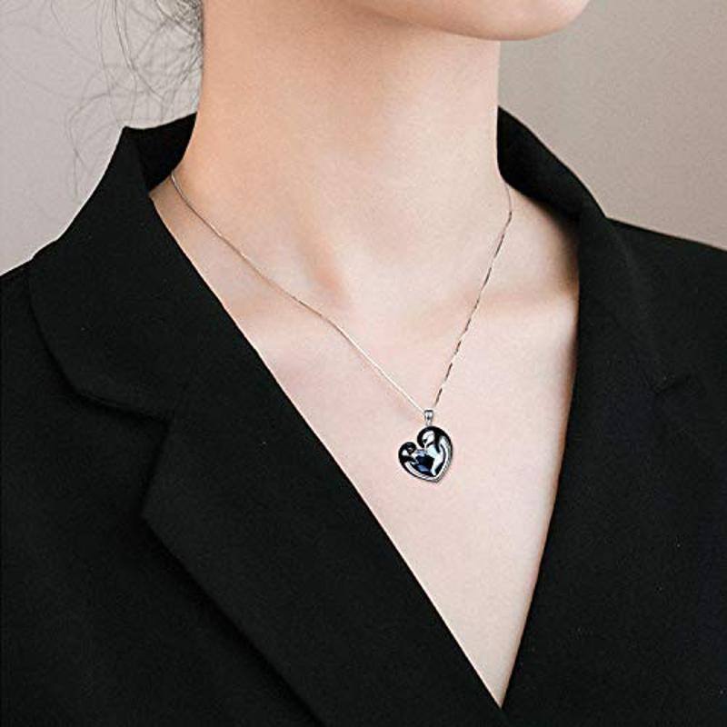 Collar con colgante de pingüino de plata de ley con forma de corazón y cristal para mujer-2