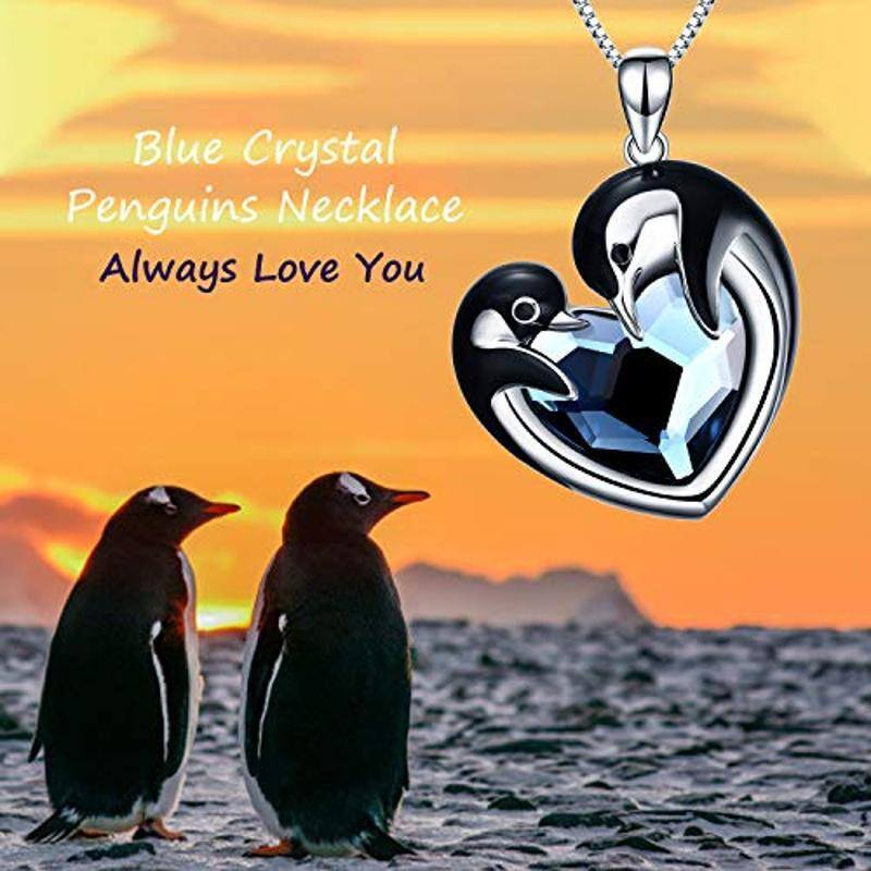 Collar con colgante de pingüino de plata de ley con forma de corazón y cristal para mujer-3