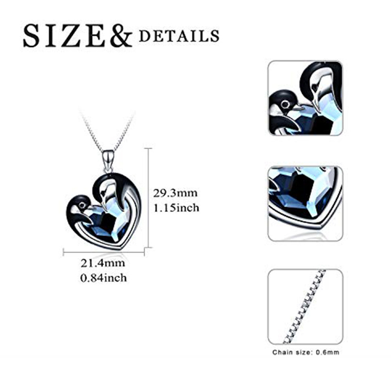 Collier avec pendentif pingouin en argent sterling et cristal en forme de cœur pour femme-6