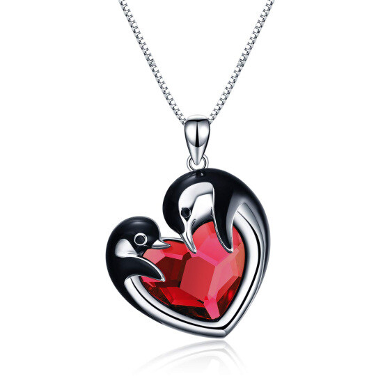 Sterling Silver Heart Crystal Penguin Pendant Necklace For Women