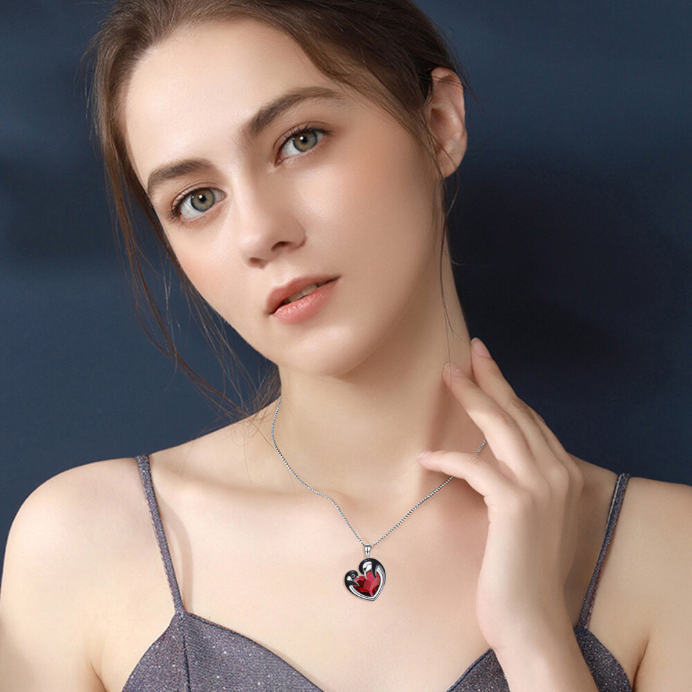Collana da donna con ciondolo pinguino in cristallo a cuore in argento sterling-2