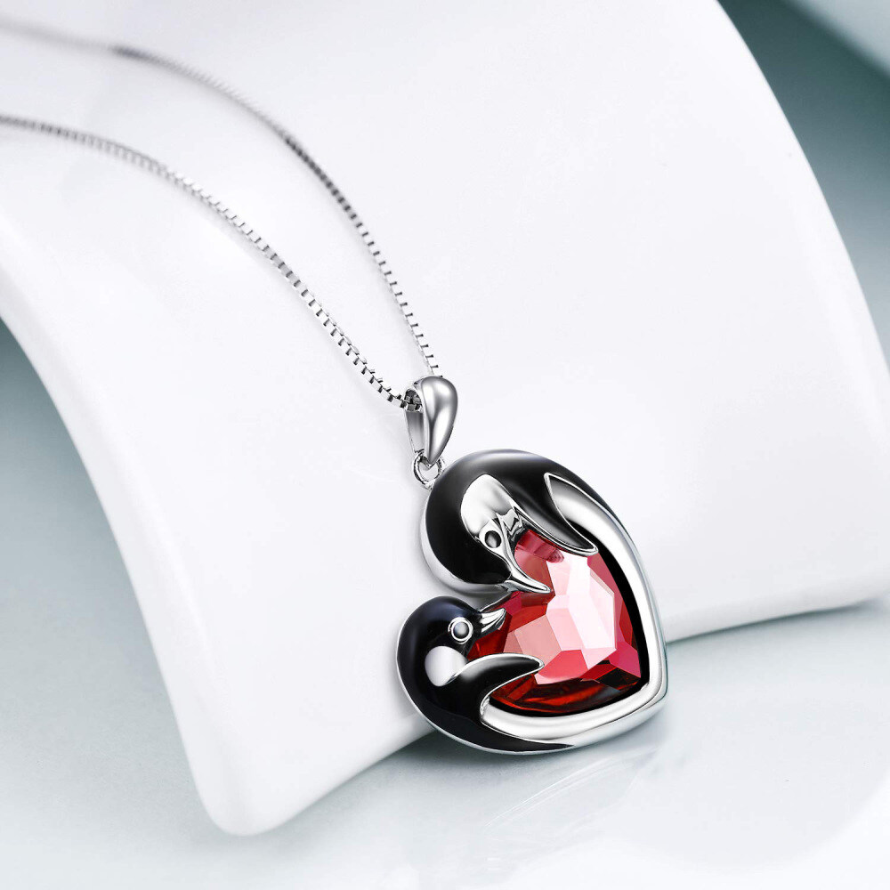 Collana da donna con ciondolo pinguino in cristallo a cuore in argento sterling-4