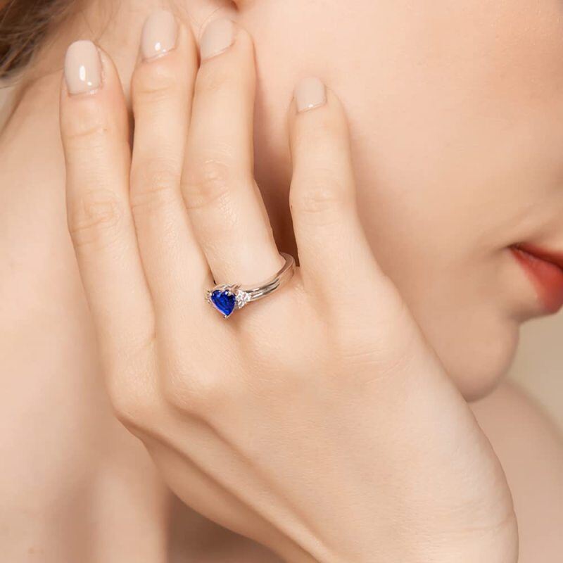 Sterling Silver Heart Crystal Personalised Birthstone Engraving Ring For Women-2