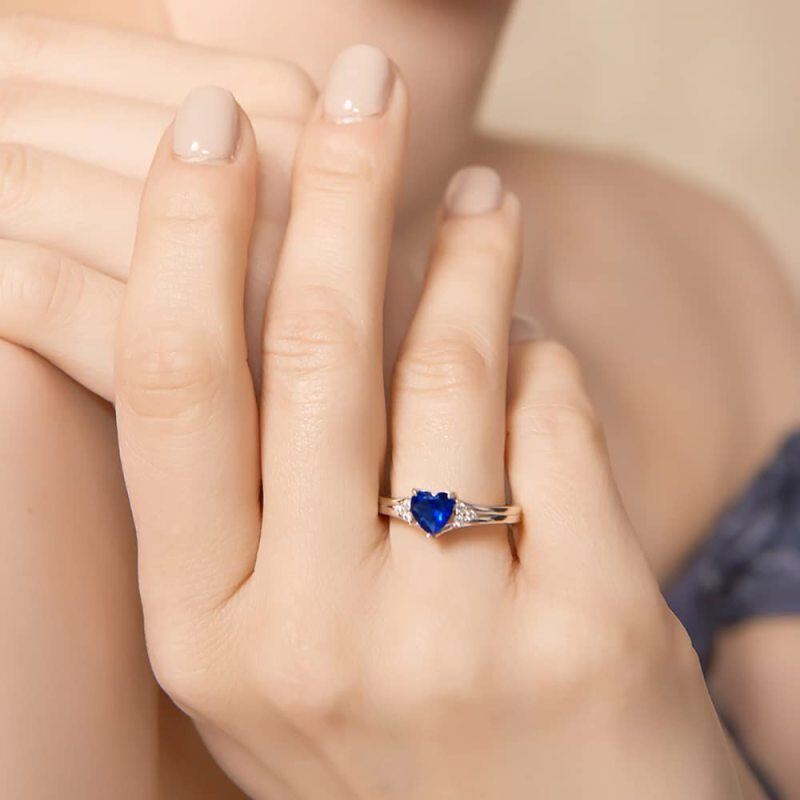 Sterling Silver Heart Crystal Personalised Birthstone Engraving Ring For Women-3