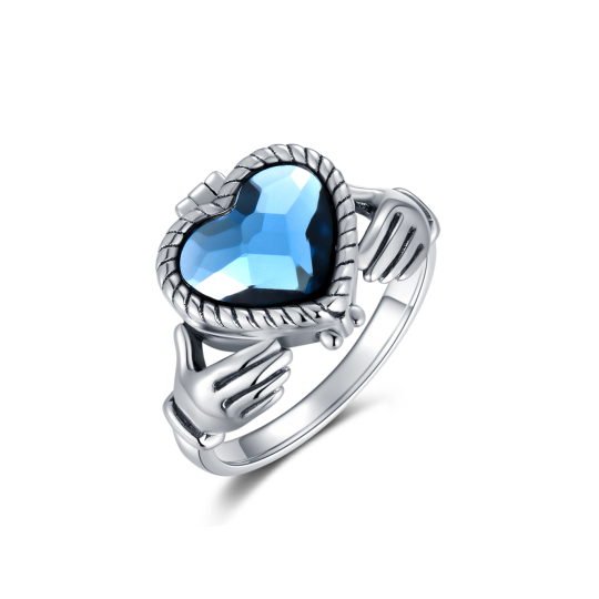 Bague en argent sterling avec photo et aile d'ange personnalisées en forme de coeur en cri