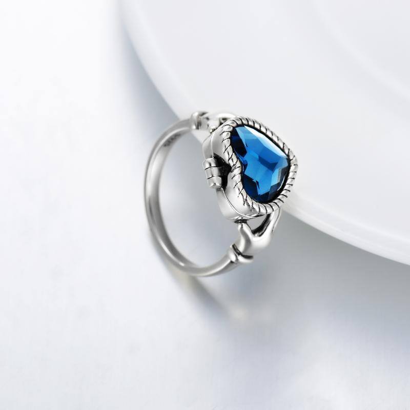 Sterling Silver Heart Shaped Crystal Personalized Photo & Angel Wing Ring-4