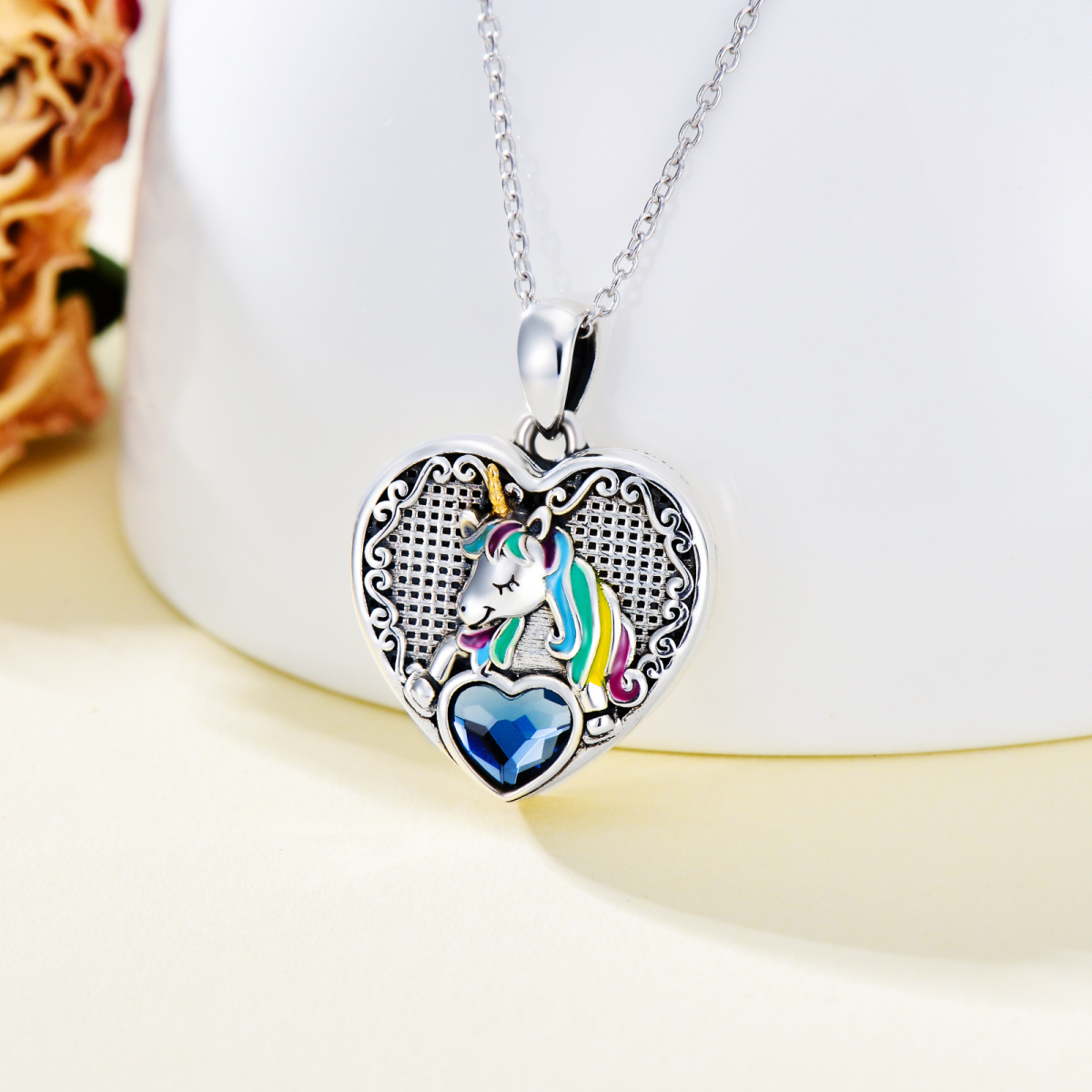 Collana con medaglione in argento sterling a forma di cuore con foto personalizzata e unic-3