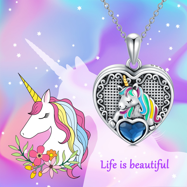 Sterling Silver Heart Shaped Crystal Personalized Photo & Unicorn Personalized Photo Locket Necklace-6