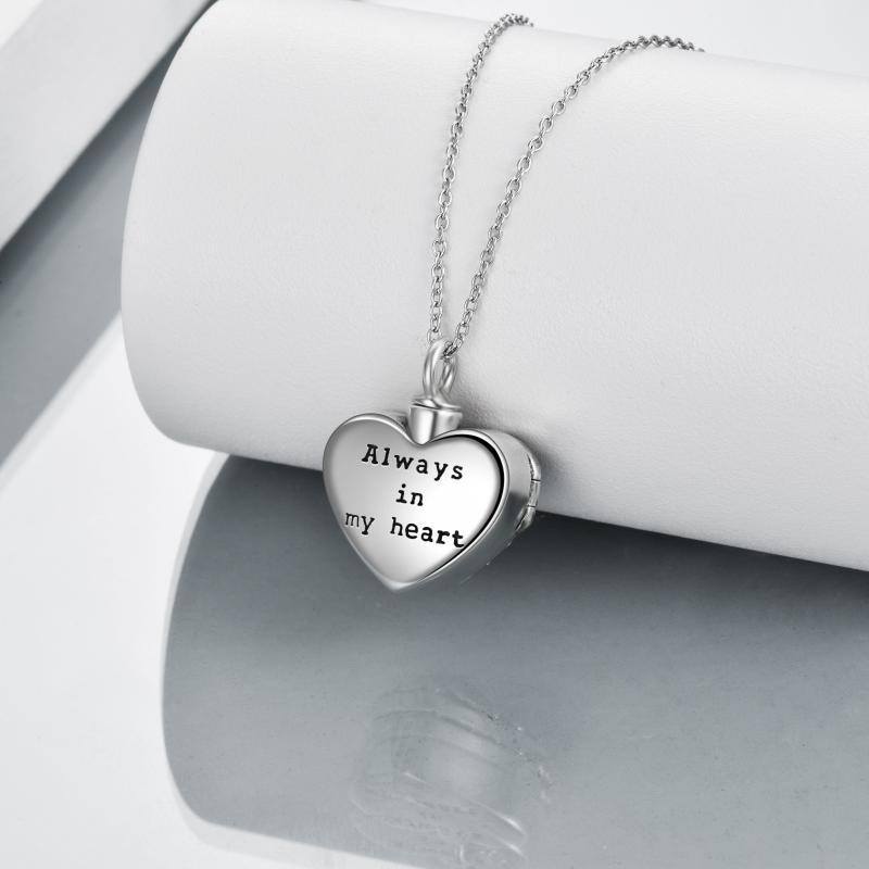 Sterling Silver Heart Crystal Personalised Photo Urn Necklace For Ashes With Engraved Word-3