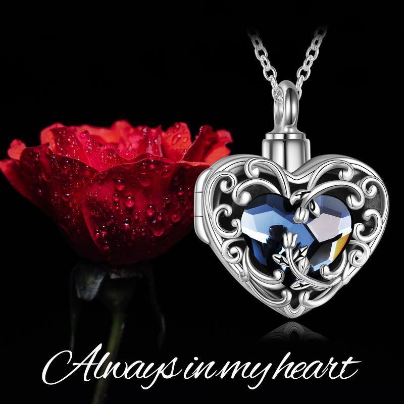 Sterling Silver Heart Crystal Personalised Photo Urn Necklace For Ashes With Engraved Word-6