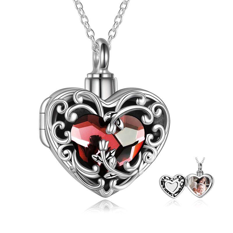 Sterling Silver Heart Crystal Personalised Photo Urn Necklace For Ashes With Engraved Word-1
