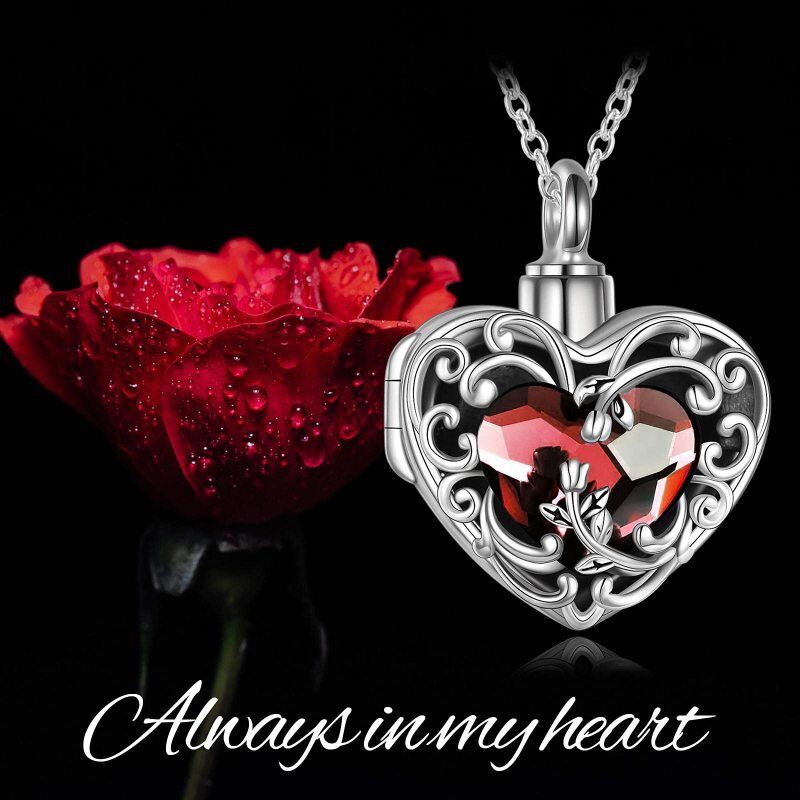 Sterling Silver Heart Crystal Personalised Photo Urn Necklace For Ashes With Engraved Word-3