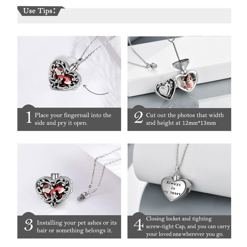 Sterling Silver Heart Crystal Personalised Photo Urn Necklace For Ashes With Engraved Word-5