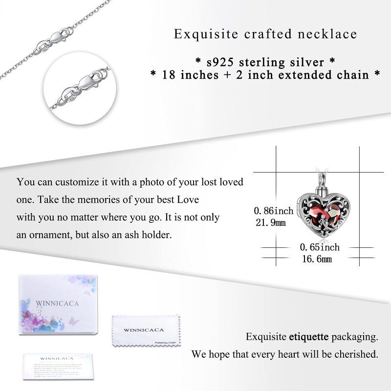 Sterling Silver Heart Crystal Personalised Photo Urn Necklace For Ashes With Engraved Word-6