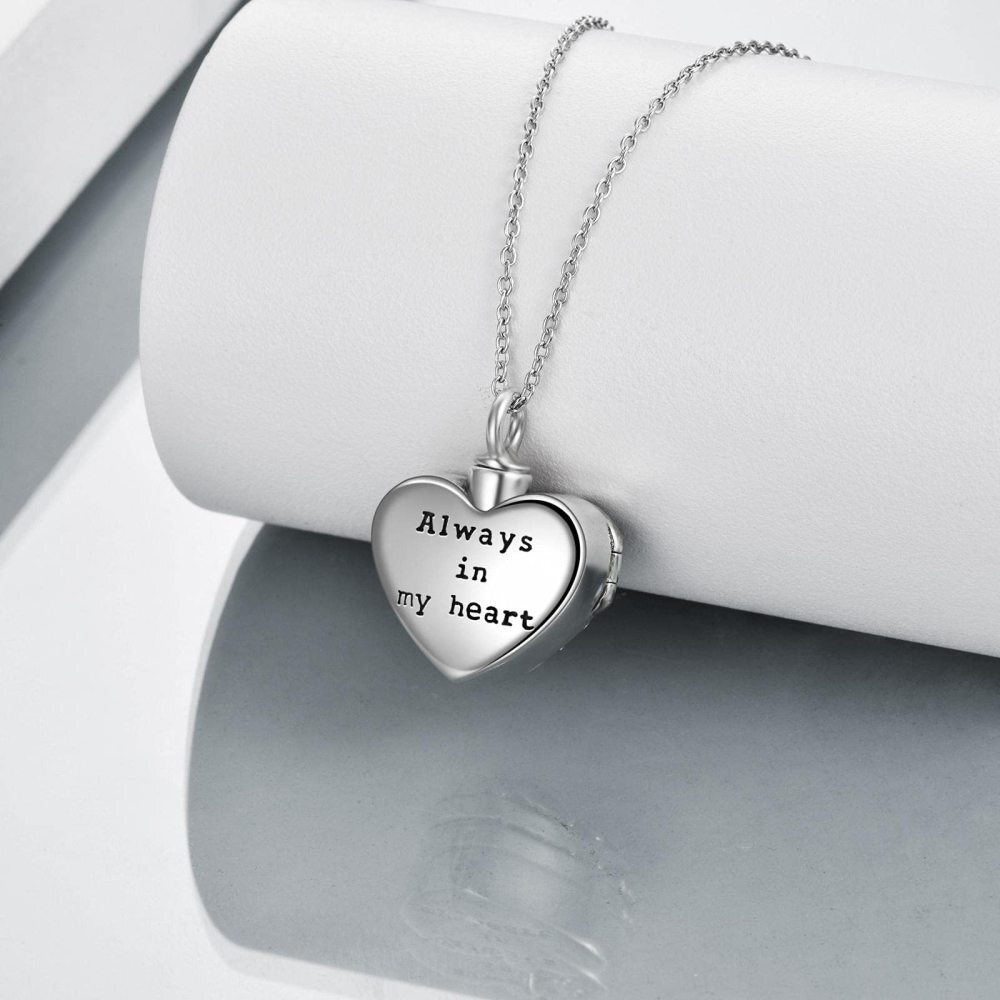 Personalisierte Foto-Urnen-Halskette aus Sterlingsilber mit Herzkristall für Asche mit eingraviertem Wort-4