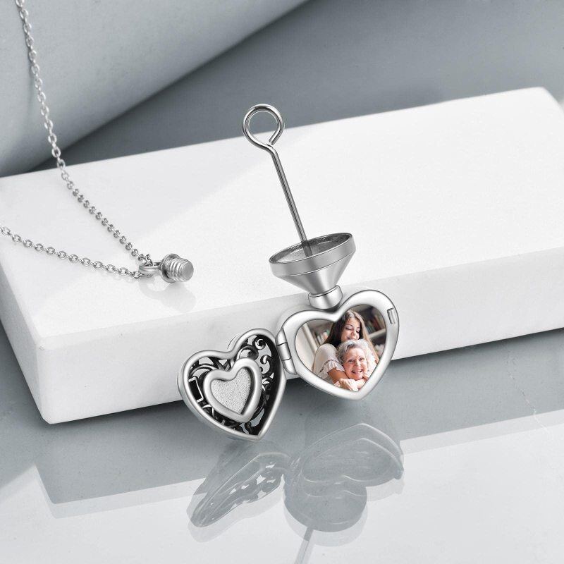 Sterling Silver Heart Crystal Personalised Photo Urn Necklace For Ashes With Engraved Word-7