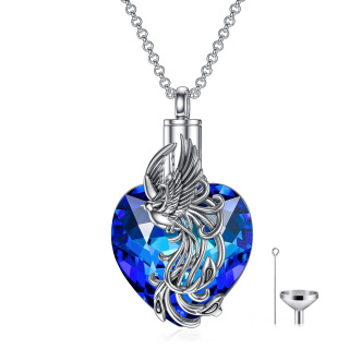 Sterling Silver Heart Shaped Crystal Phoenix Urn Necklace for Ashes-4