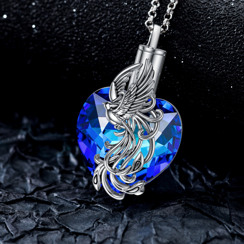 Sterling Silver Heart Shaped Crystal Phoenix Urn Necklace for Ashes-4
