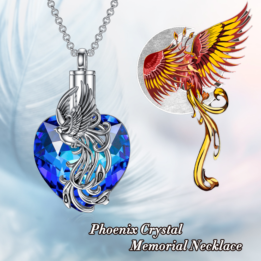 Sterling Silver Heart Shaped Crystal Phoenix Urn Necklace for Ashes-5