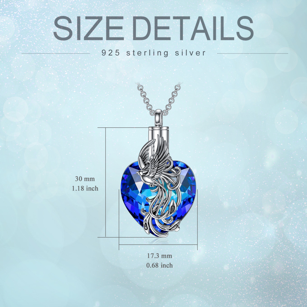 Sterling Silver Heart Shaped Crystal Phoenix Urn Necklace for Ashes-6