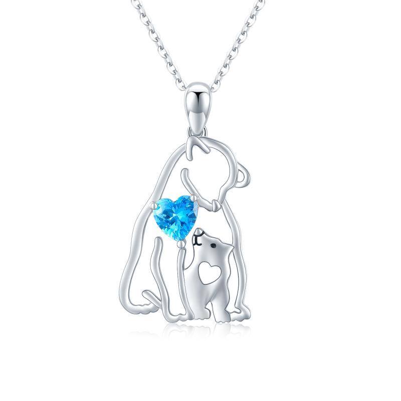 Sterling Silver Heart Crystal Polar Bear Pendant Necklace For Women-1