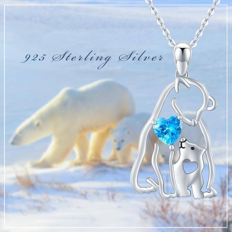 Colar com pingente de urso polar de cristal de coração em prata esterlina para mulheres-5