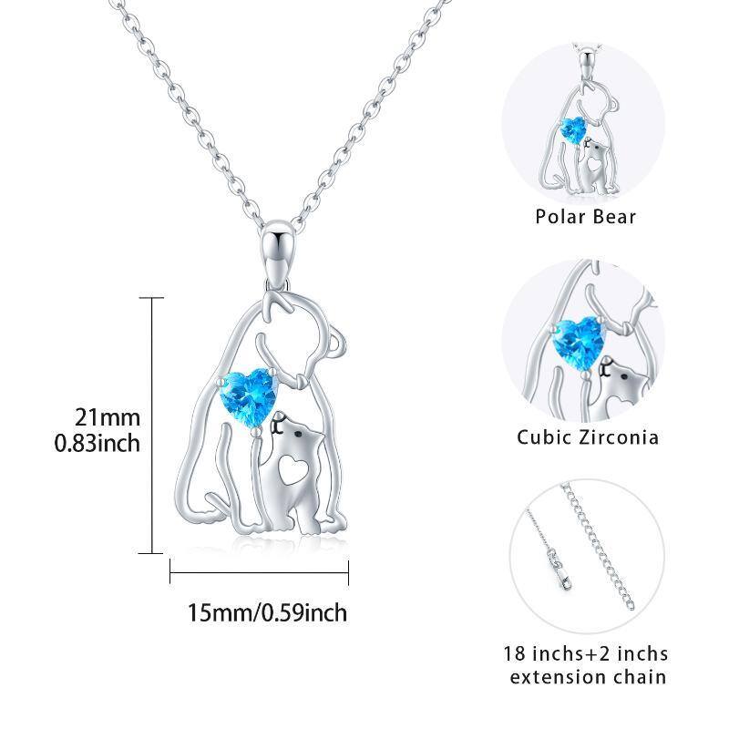 Sterling Silver Heart Crystal Polar Bear Pendant Necklace For Women-7