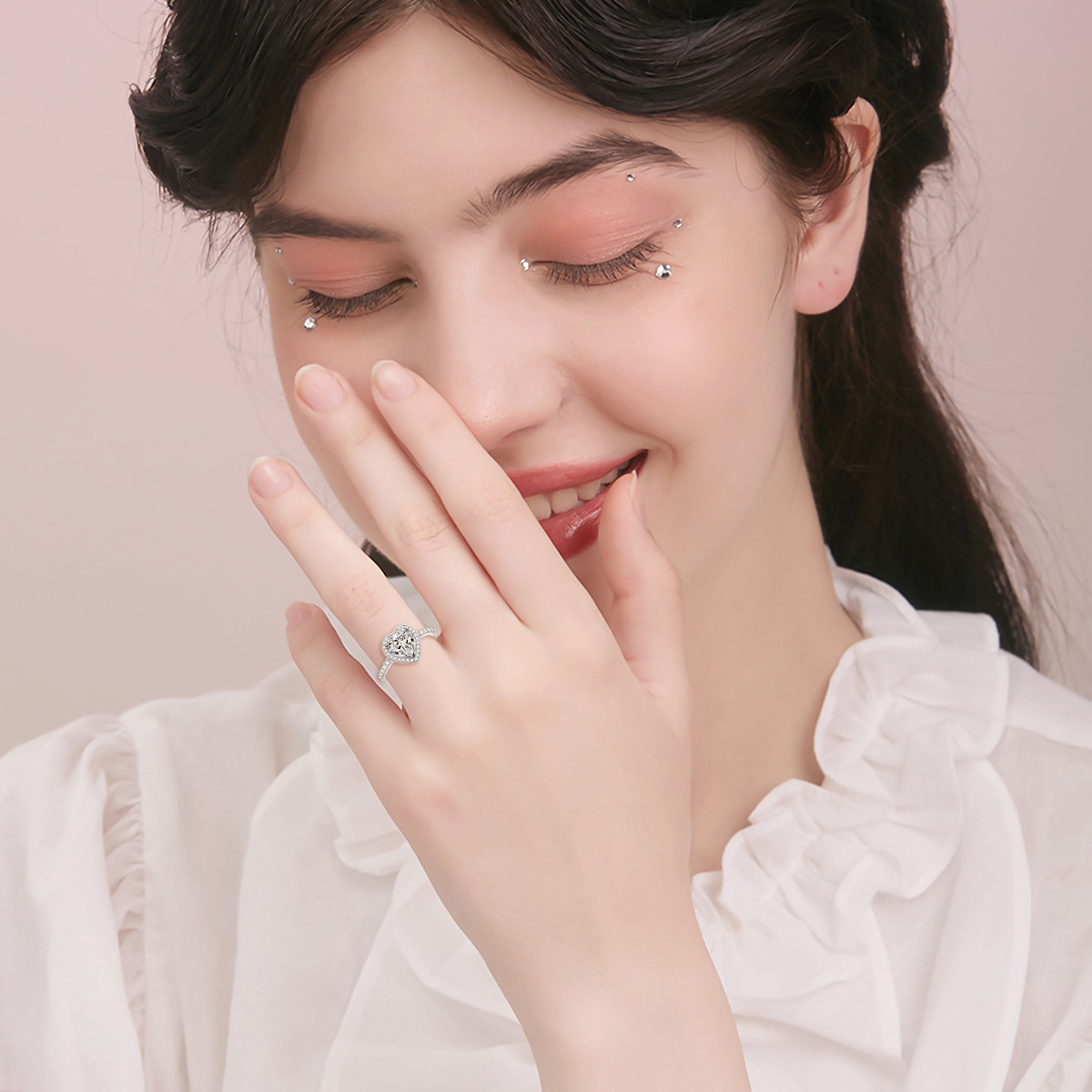 Anillo de plata de ley con forma de corazón de cristal-2