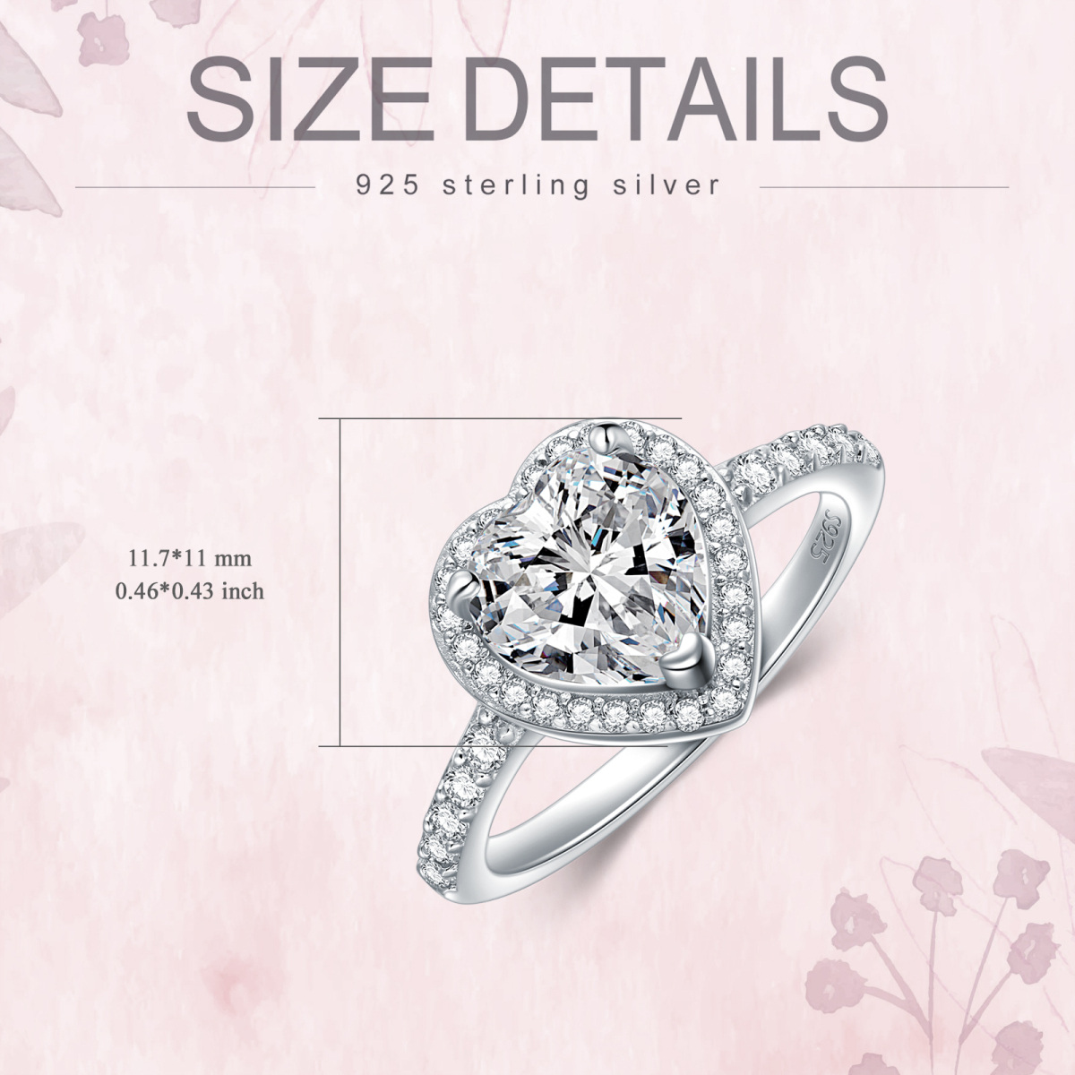 Sterling Silber Herz geformt Kristall Herz Ring-5