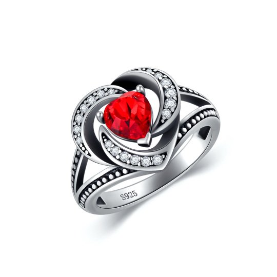 Anello in argento sterling a forma di cuore con cristallo a forma di cuore