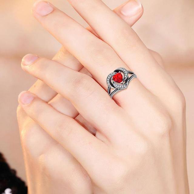 Anillo de plata de ley con forma de corazón de cristal-2