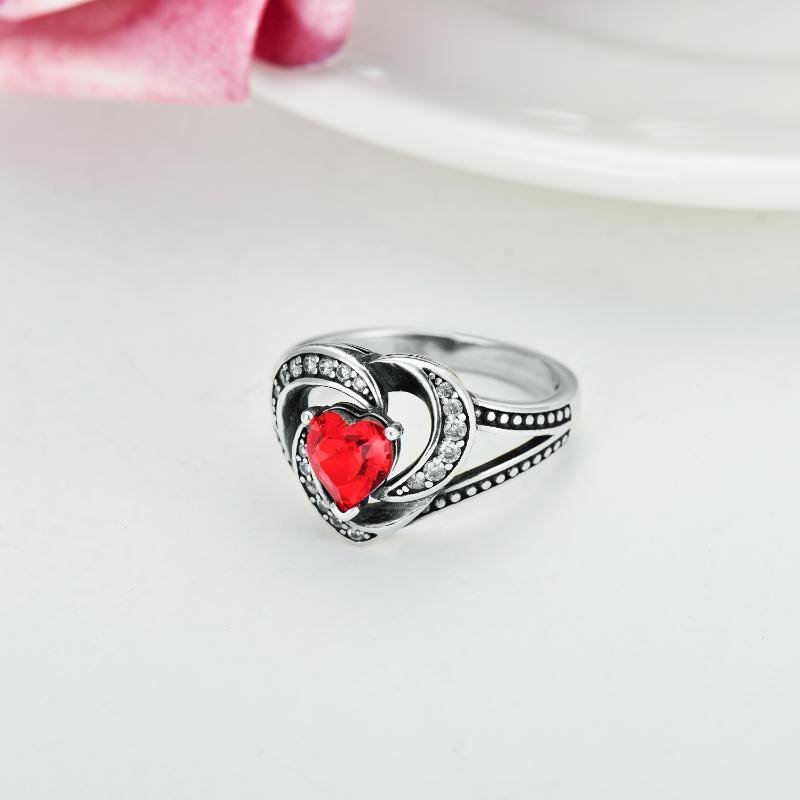 Sterling Silver Heart Shaped Crystal Heart Ring-4