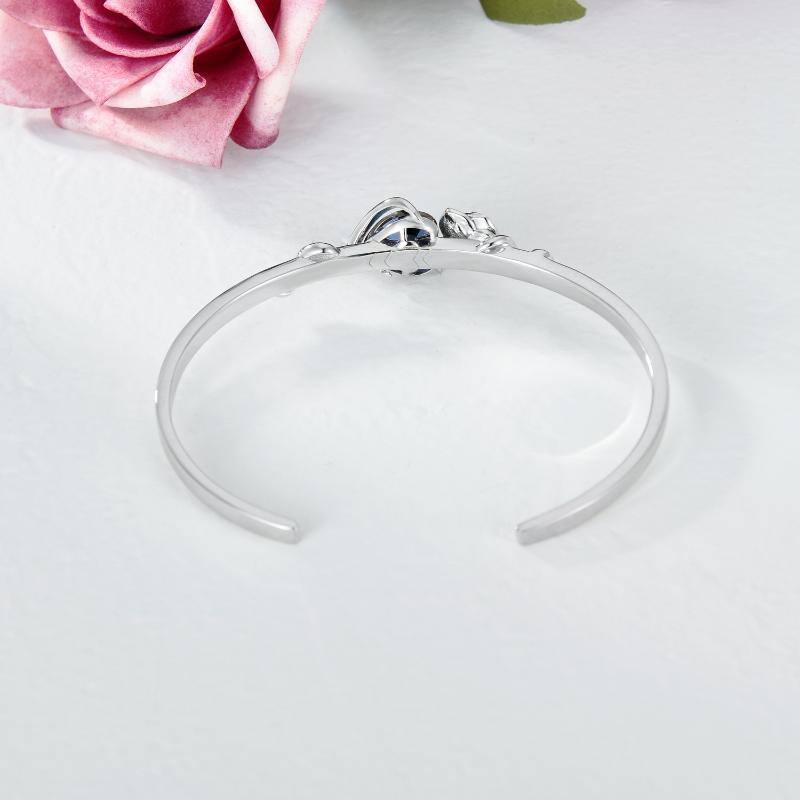 Sterling Silver Heart Shaped Crystal Rose Pendant Bangle with Engraved Word-4