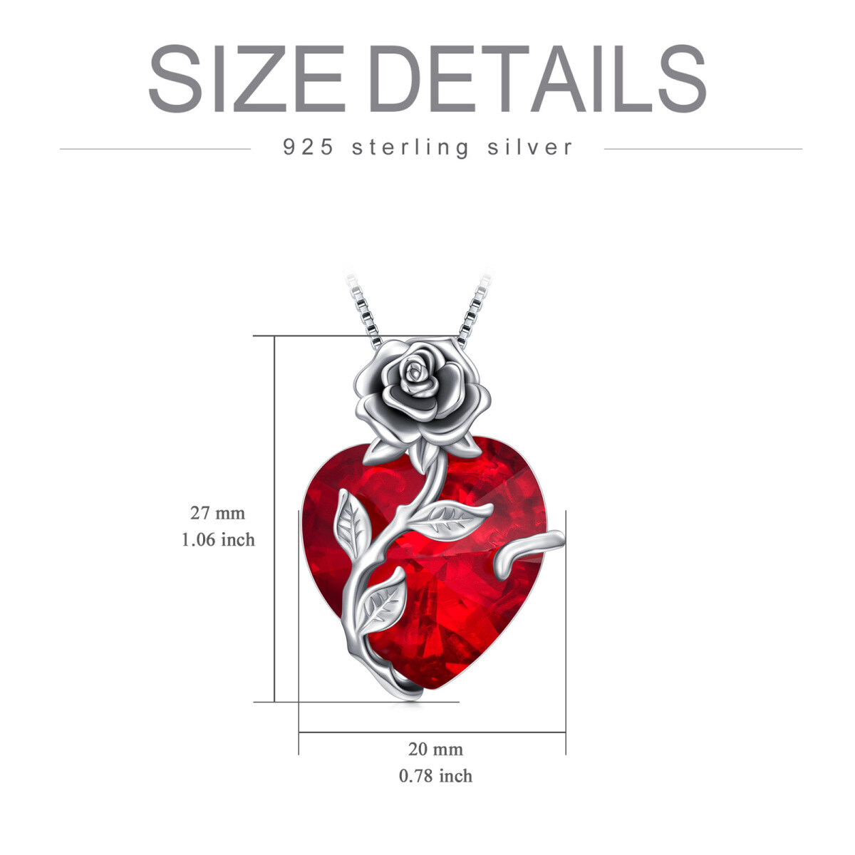 Sterling Silver Heart Crystal Rose Pendant Necklace For Women-5