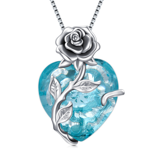 Sterling Silver Heart Crystal Rose Pendant Necklace For Women