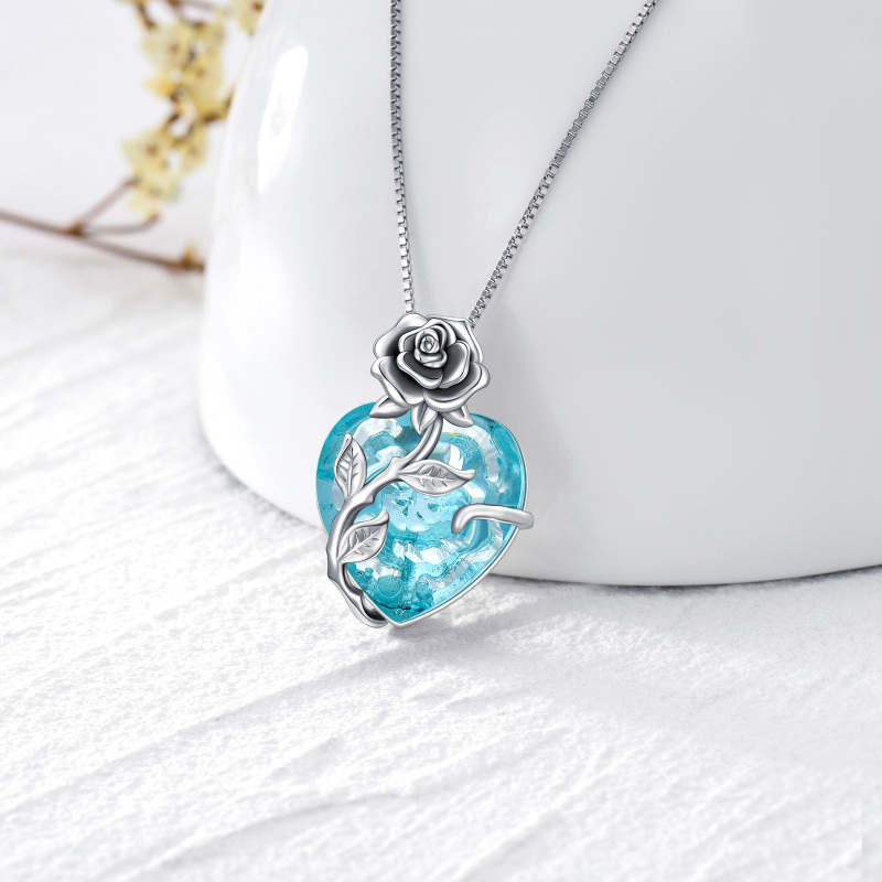 Sterling Silver Heart Crystal Rose Pendant Necklace For Women-3