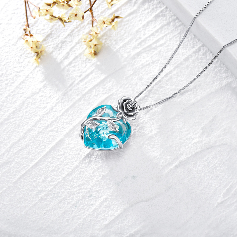 Sterling Silver Heart Crystal Rose Pendant Necklace For Women-4