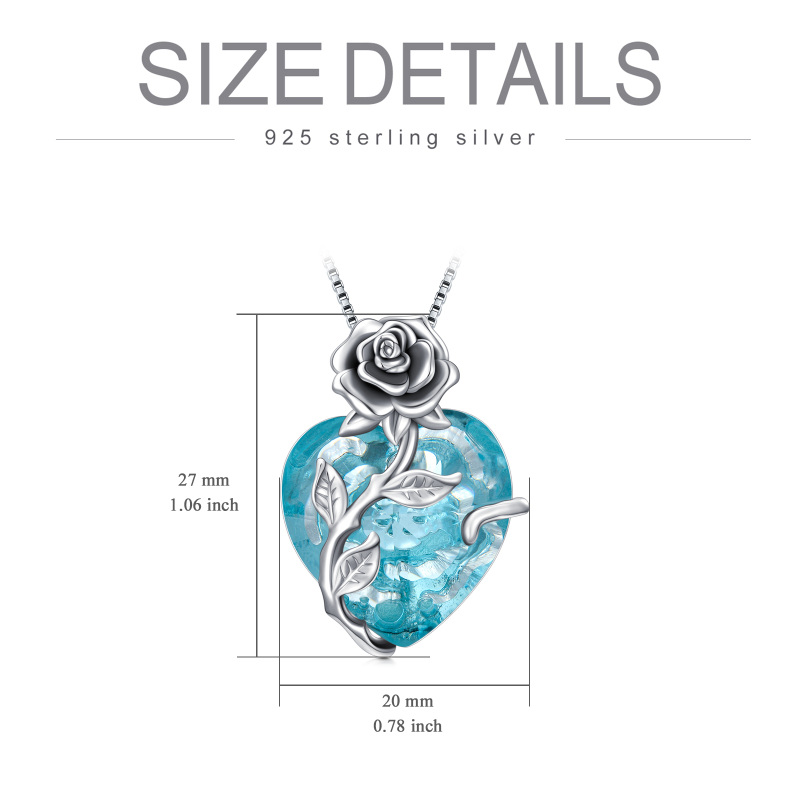 Sterling Silver Heart Crystal Rose Pendant Necklace For Women-5
