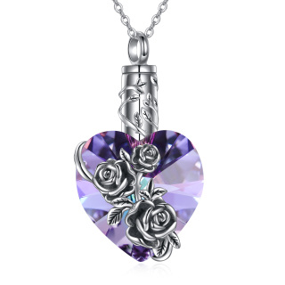 Sterling Silver Heart Shaped Crystal Rose Urn Necklace for Ashes-8