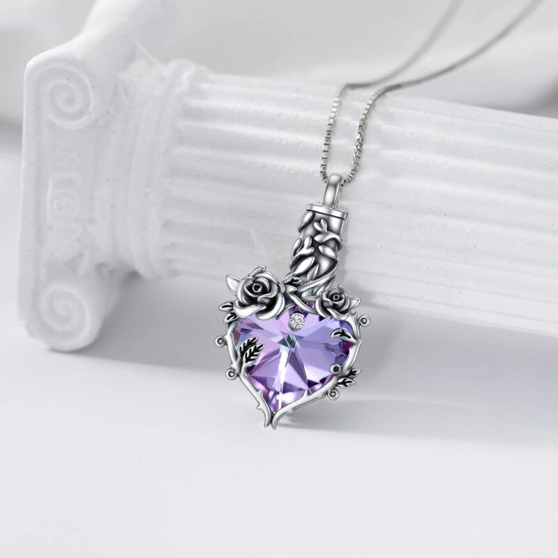 Collana con urna a forma di cuore in cristallo viola ossidato in argento sterling per ceneri, gioiello commemorativo per la cremazione-4