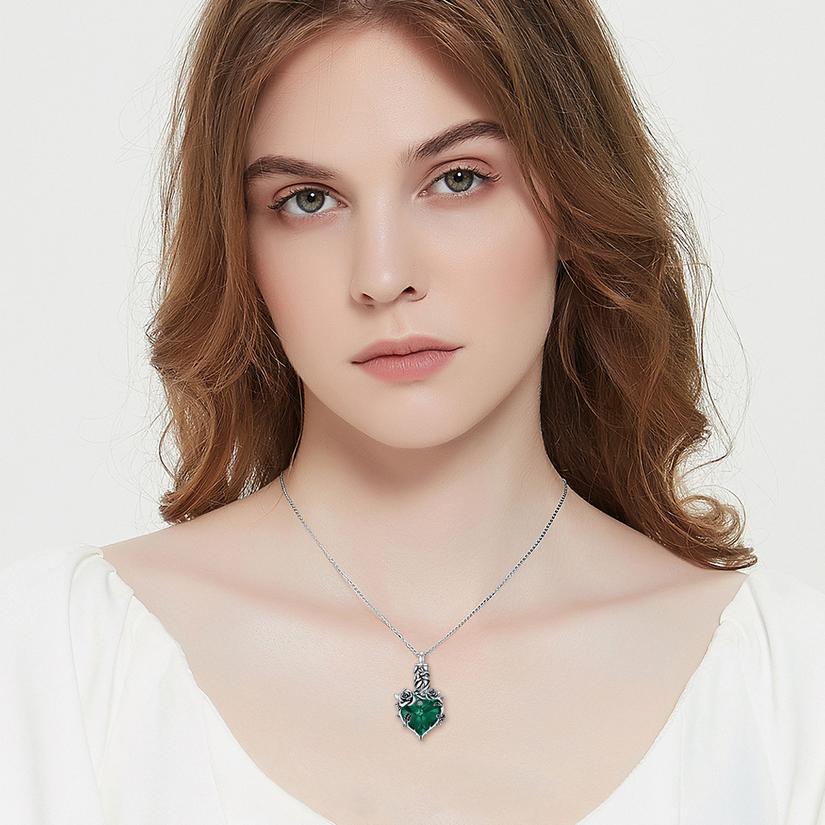 Sterling Silver Oxidized Emerald Crystal Rose & Heart Urn Necklace For Ashes Cremation Memorial Jewelry-2