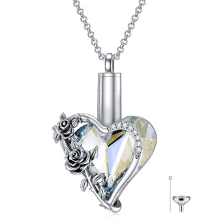 Sterling Silver Heart Crystal Rose & Heart Urn Necklace For Ashes For Women Best Friends-7