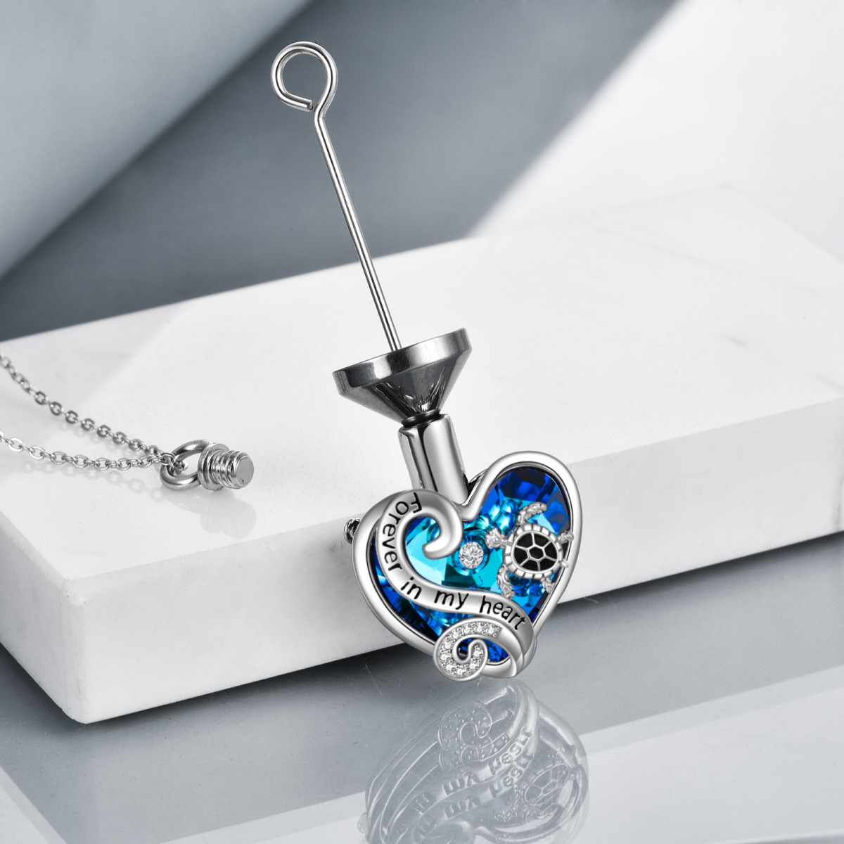 Sterling zilveren hart kristal zeeschildpad urn ketting voor as voor vrouwen-4