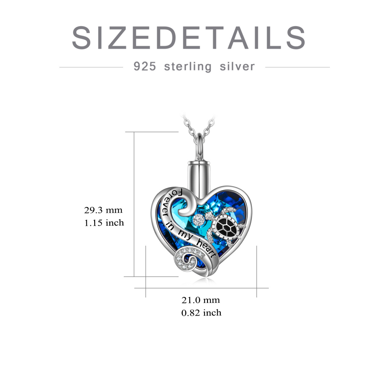 Sterling Silver Heart Crystal Sea Turtle Urn Necklace For Ashes For Women-6