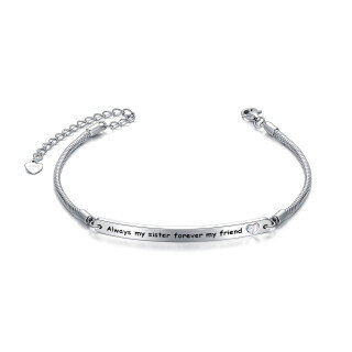 Sterling Silver Heart Crystal Sisters & Heart Identification Bracelet With Engraved Word-4