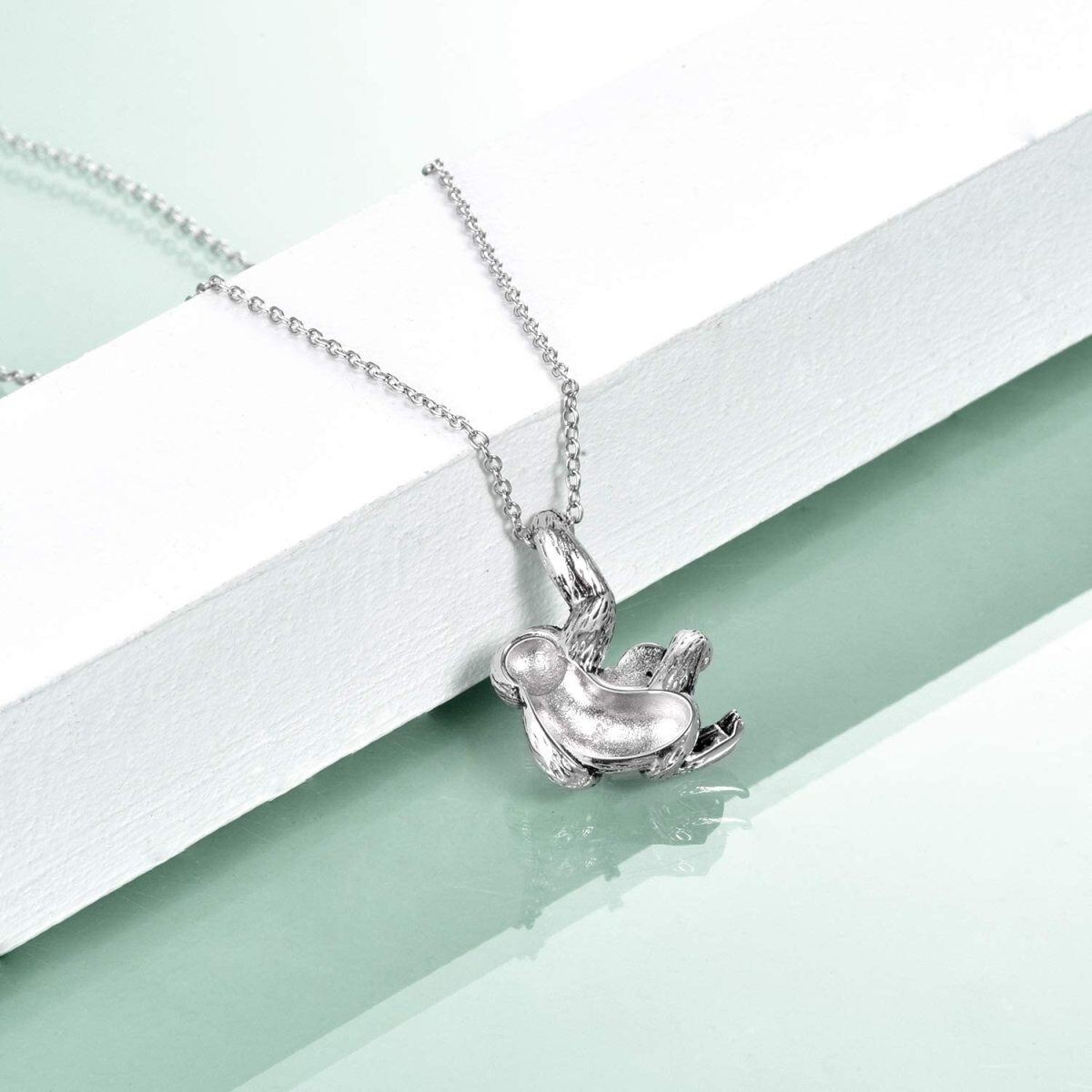 Sterling Silver Heart Shaped Crystal Sloth Pendant Necklace-3