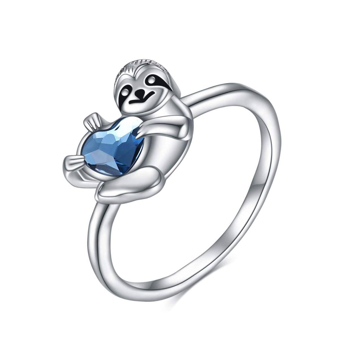 Sterling Silver Heart Shaped Crystal Sloth Ring-1